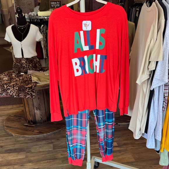 All Is Bright Red and Blue Kids Pajamas - Picture 1 of 1